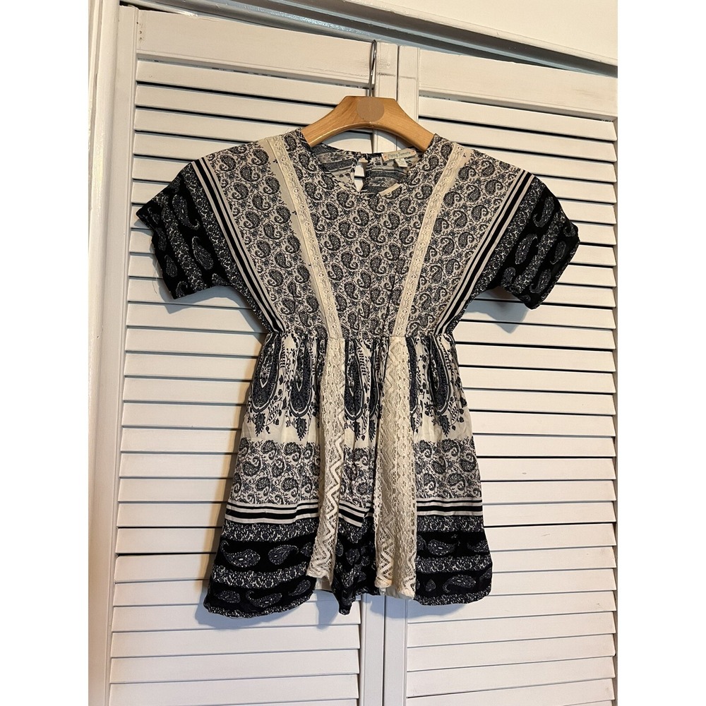 FLYING TOMATO Girls Kids Size 5/6 Dress Short Sleeve Lined Peasant Boho Paisley